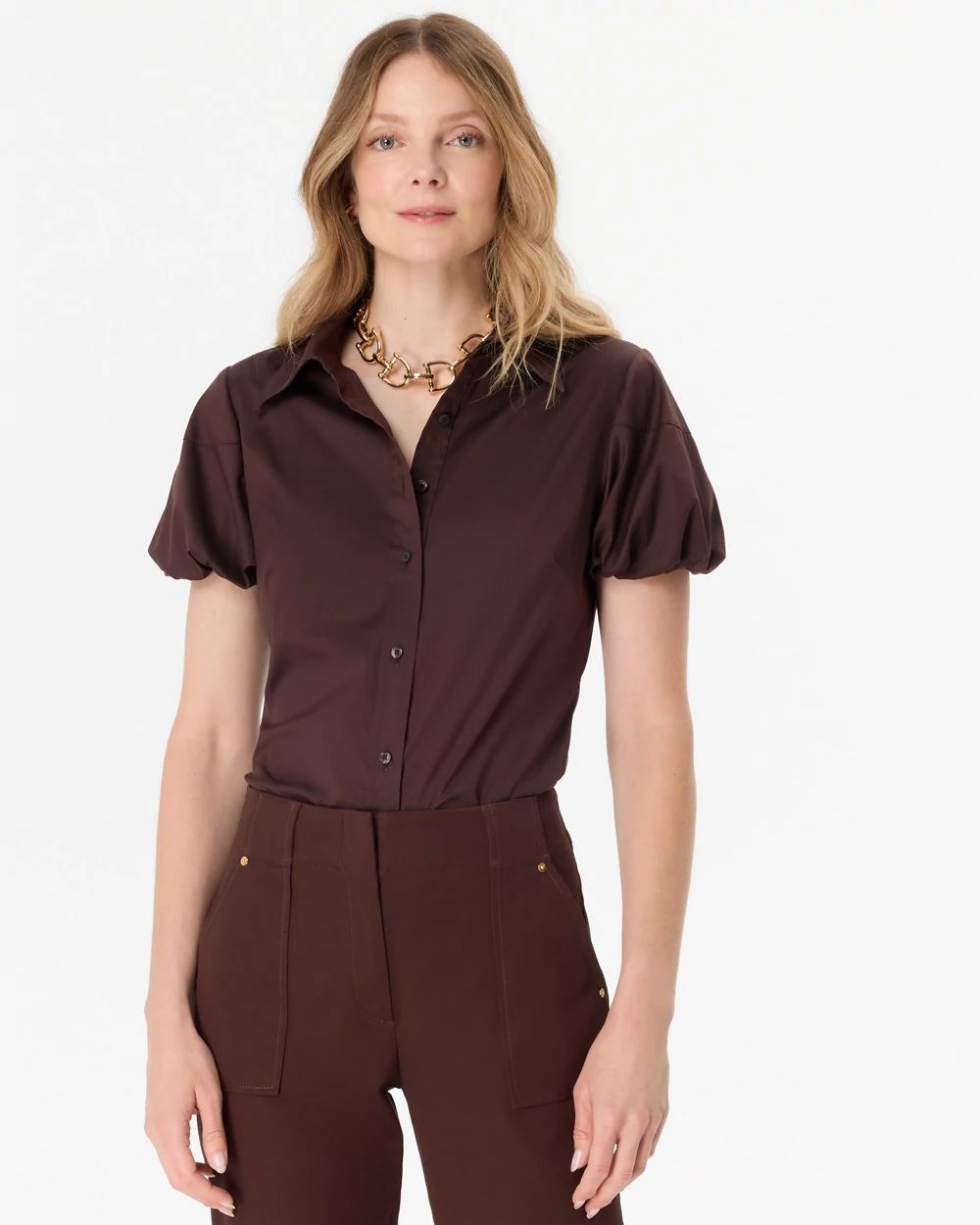 Puff Sleeve Poplin Shirt | White House Black Market
